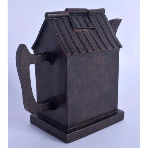 2099 - A CHINESE YIXING POTTERY TEAPOT AND COVER 20th Century, in the form of a house. 14 cm x 11 cm.