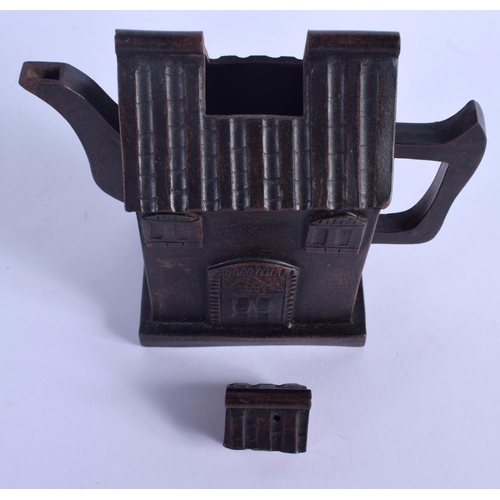 2099 - A CHINESE YIXING POTTERY TEAPOT AND COVER 20th Century, in the form of a house. 14 cm x 11 cm.