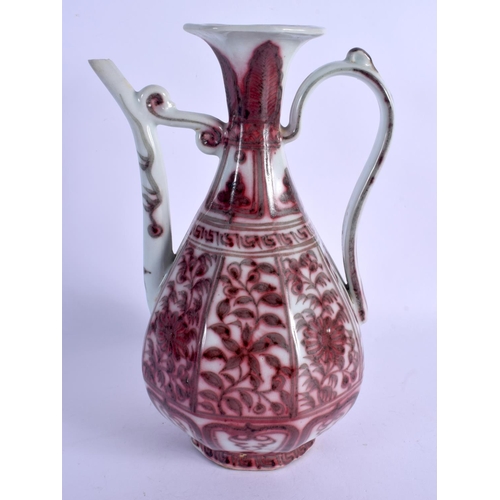 2102 - A CHINESE QING DYNASTY IRON RED GLAZED PORCELAIN EWER Ming style, painted with flowers and vines. 27... 