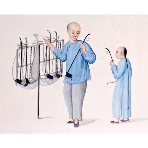 2111 - Chinese School (19th Century) Watercolour, Figures working. Image 34 cm x 27 cm.