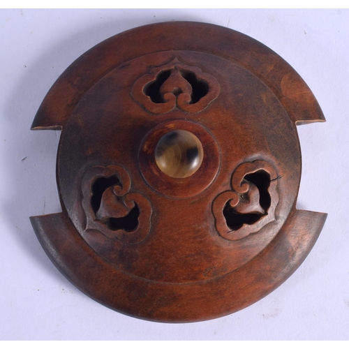 2112 - A RARE EARLY 20TH CENTURY CHINESE CARVED HARDWOOD CENSER AND COVER Late Qing/Republic, with jade fin... 