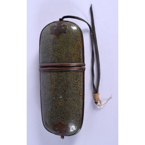 2121 - A LATE 19TH CENTURY CHINESE SHAGREEN SPECTACLE CASE with brass mounts. 17 cm x 7 cm.