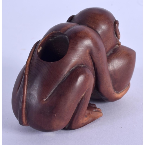 2136 - A JAPANESE CARVED BOXWOOD FIGURE OF A MONKEY OKIMONO. 7 cm x 4.5 cm.