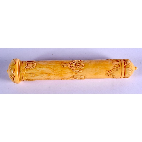 2137 - A CHINESE CARVED BONE SCROLL BOX AND COVER 20th Century. 14 cm long.