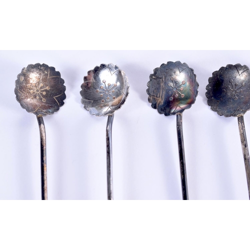 2138 - SIX VINTAGE CHINESE SILVER SPOONS. 55 grams. 22.5 cm long. (6)