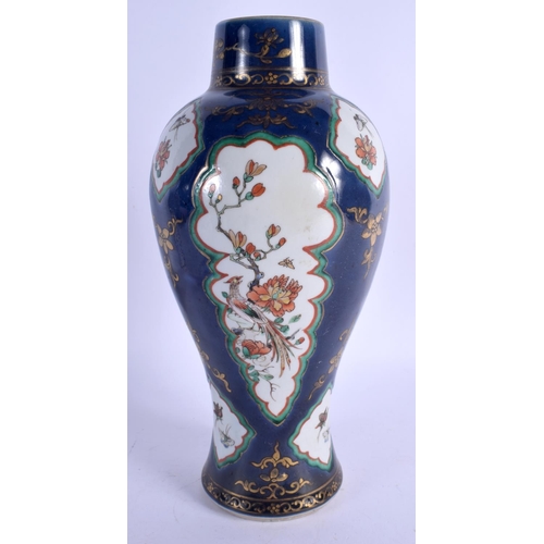 2145 - A RARE 18TH CENTURY CHINESE POWDER BLUE GLAZED PORCELAIN VASE Qianlong, with highly unusual famille ... 