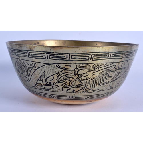 2149 - A 19TH CENTURY CHINESE BRONZE BOWL bearing Xuande marks to base. 23 cm diameter.