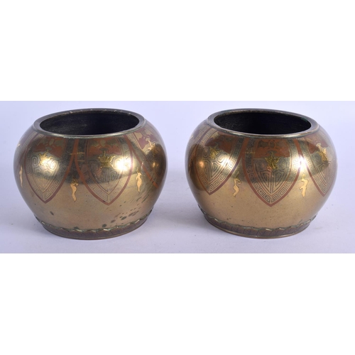 2169 - A PAIR OF 19TH CENTURY JAPANESE MEIJI PERIOD GOLD INLAID TUSK HOLDERS or possibly censers and made b... 