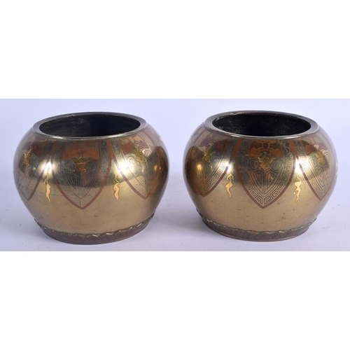 2169 - A PAIR OF 19TH CENTURY JAPANESE MEIJI PERIOD GOLD INLAID TUSK HOLDERS or possibly censers and made b... 