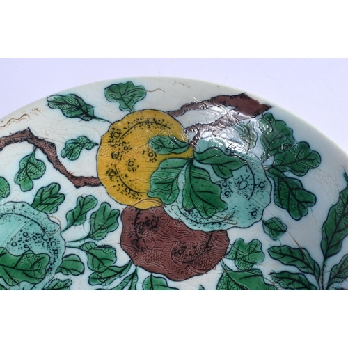 2170 - A LARGE 19TH CENTURY CHINESE EGG AND SPINACH SAUCER DISH bearing Kangxi marks to base, painted with ... 