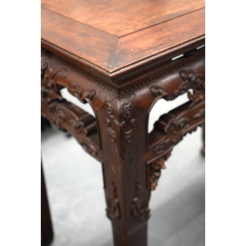 2171 - A FINE 19TH CENTURY CHINESE CARVED HONGMU HARDWOOD TABLE Qing, carved with mask heads and extensive ... 