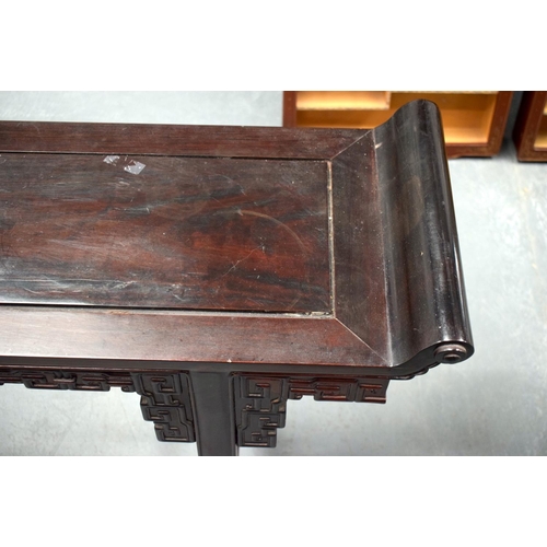 2173 - AN EARLY 20TH CENTURY CHINESE CARVED HARDWOOD ALTAR TABLE Late Qing/Republic. 120 cm x 83 cm x 35 cm... 