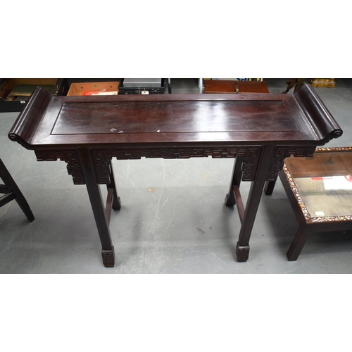 2173 - AN EARLY 20TH CENTURY CHINESE CARVED HARDWOOD ALTAR TABLE Late Qing/Republic. 120 cm x 83 cm x 35 cm... 