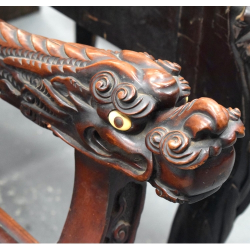 2184 - A 19TH CENTURY JAPANESE MEIJI PERIOD CARVED AND LACQUERED WOOD DRAGON CHAIR. 120 cm x 74 cm.