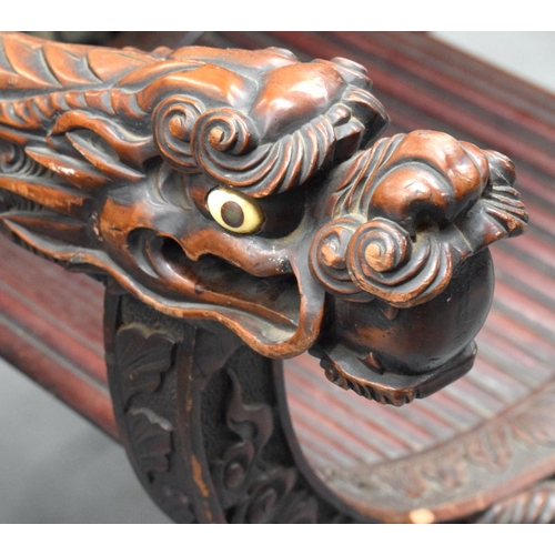 2184 - A 19TH CENTURY JAPANESE MEIJI PERIOD CARVED AND LACQUERED WOOD DRAGON CHAIR. 120 cm x 74 cm.