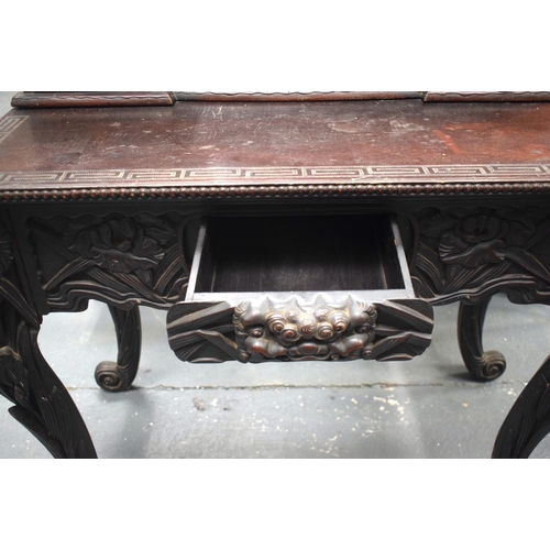 2185 - A 19TH CENTURY JAPANESE MEIJI PERIOD CARVED AND LACQUERED DESK decorated with birds and landscapes. ... 