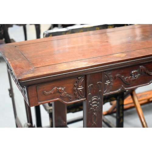 2193 - A LARGE 19TH CENTURY CHINESE CARVED HONGMU HARDWOOD ALTAR TABLE Qing, decorated with bats. 152 cm x ... 