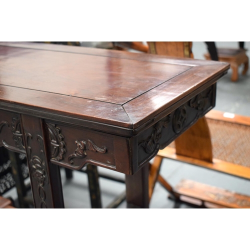 2193 - A LARGE 19TH CENTURY CHINESE CARVED HONGMU HARDWOOD ALTAR TABLE Qing, decorated with bats. 152 cm x ... 