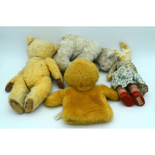 2510 - A vintage Deans Rag book Rabbit together with three other vintage soft  toy animals