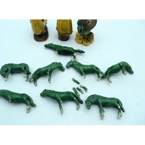 2522 - Collection of Chinese  Sancai figures and glazed pottery horses.(11).