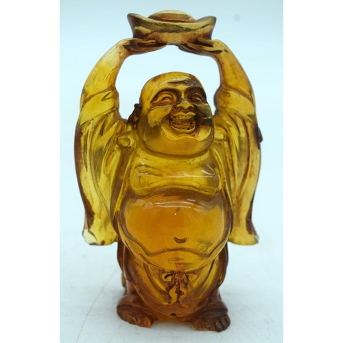 2528 - A carved hard stone group together with a jadeite  duck and a buddha 13cm (4)