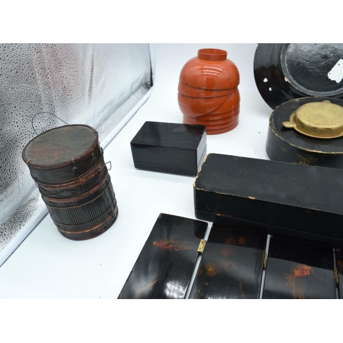 2531 - Collection of Japanese and Chinese  lacquer boxes, bowls and screens  etc Qty.