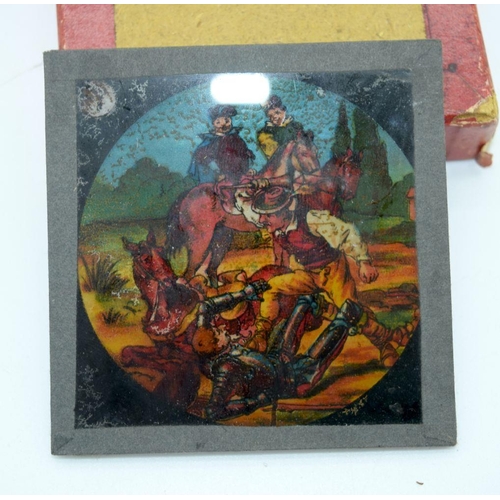 2533 - A collection of coloured magic lantern slides Medieval and military scenes (18)