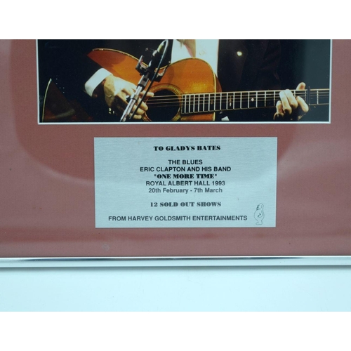 2543 - Eric Clapton Framed Presentation Award 1993 Royal Albert Hall  concerts 30 x 32 cm.