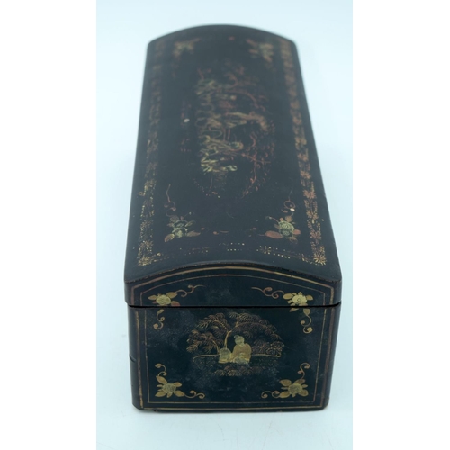 2553 - A Chinese Wooden lacquered box 27 x 10 cm.