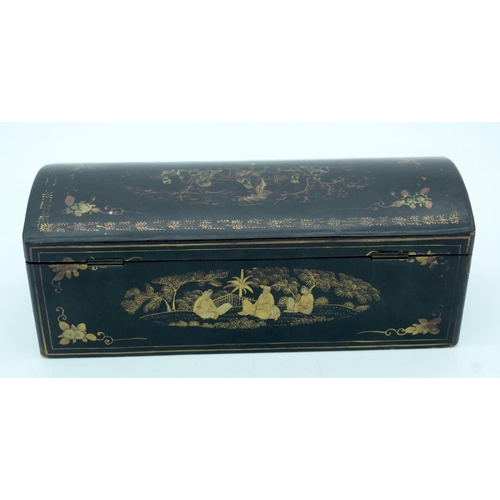 2553 - A Chinese Wooden lacquered box 27 x 10 cm.