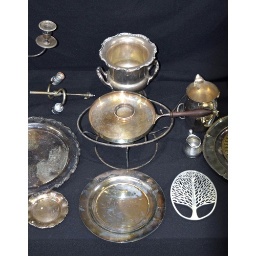 2563 - Collection of silver plate items candle sticks ,trays, ice bucket etc Qty.