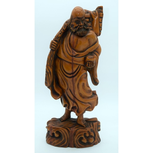 2564 - Two Chinese hardwood figures together with two other figures largest 39cm (4)