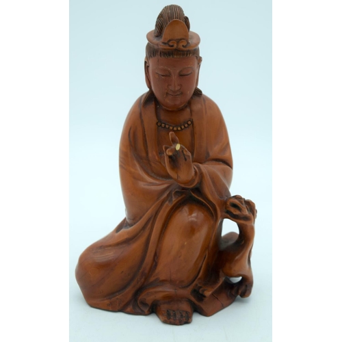 2564 - Two Chinese hardwood figures together with two other figures largest 39cm (4)