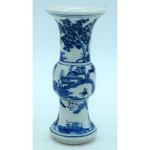 2592 - A small Chinese GU blue and white vase. 16cm.