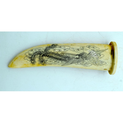 2601 - A small Chinese Ivory knife carved with a Peacock and Bats. 26 cm (2)