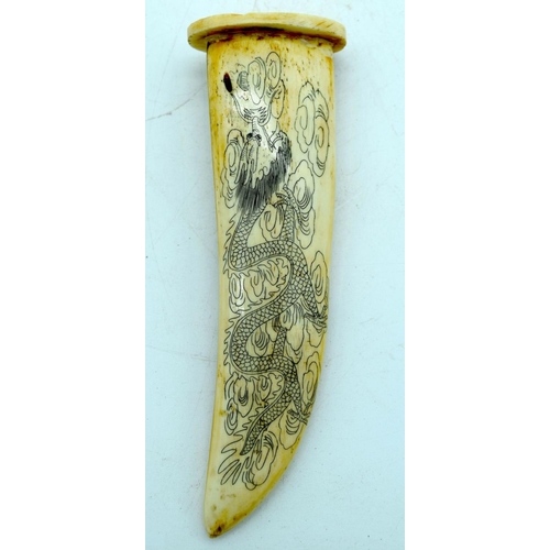 2601 - A small Chinese Ivory knife carved with a Peacock and Bats. 26 cm (2)