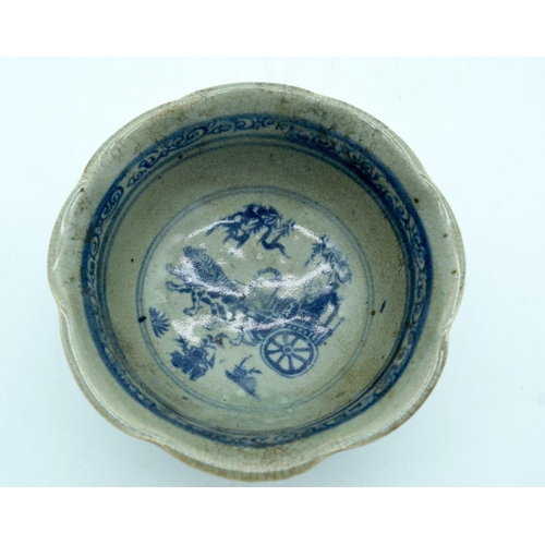 2604 - A blue and white Chinese bowl with Guiguzi xiashan pattern .