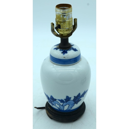 2621 - A Chinese  vase converted to a lamp decorated with Calligraphy and birds together with another 25 x ... 