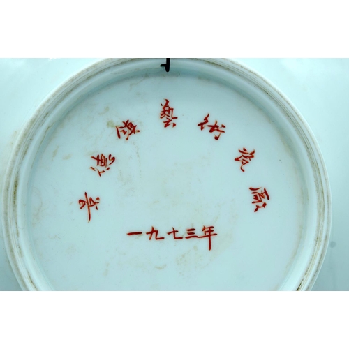 2624 - A Chinese plate celebrating 1973 decorated with a snowy landscape 23cm.