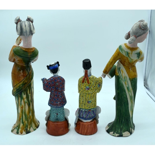 2646 - Two large Chinese  Sancai glazed female musicians together with two other figures 40cm (4)