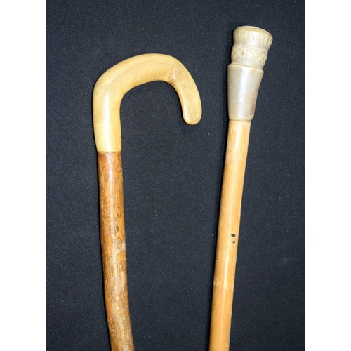 2651 - A carved Rhino horn handled walking stick together with another possibly Rhino horn. 92cm (2)