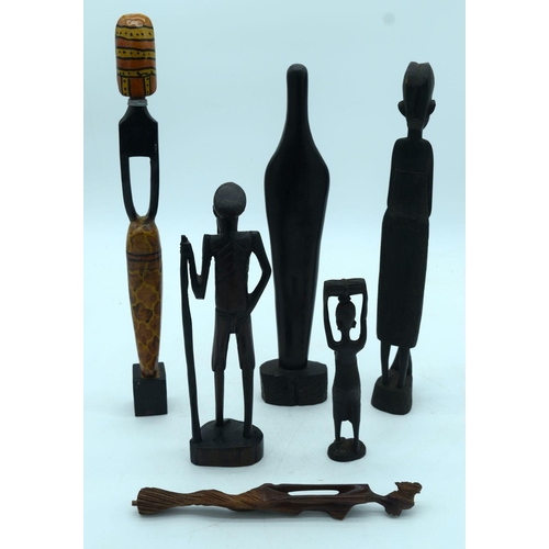 2662 - A group of mainly hardwood  African figures largest 39cm (6).