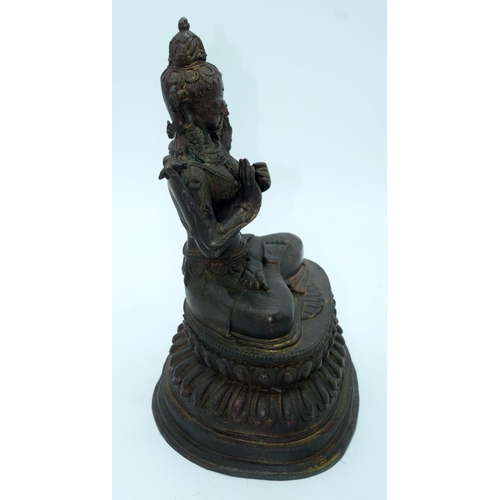 2667 - A large Chinese/Tibetan bronze buddha 35 x 25cm.