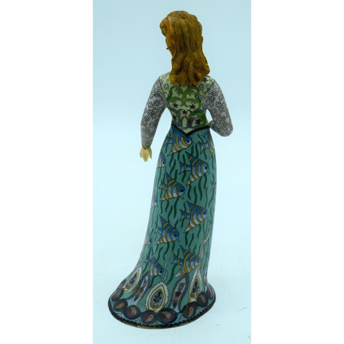 2672 - An unusual enamelled metal figure of a European figure of a female 32cm