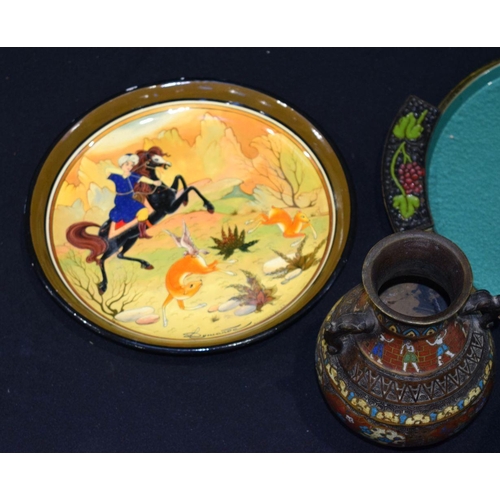 2679 - A collection of middle Eastern items enamelled trays, bowls vases etc largest 37cm (8).