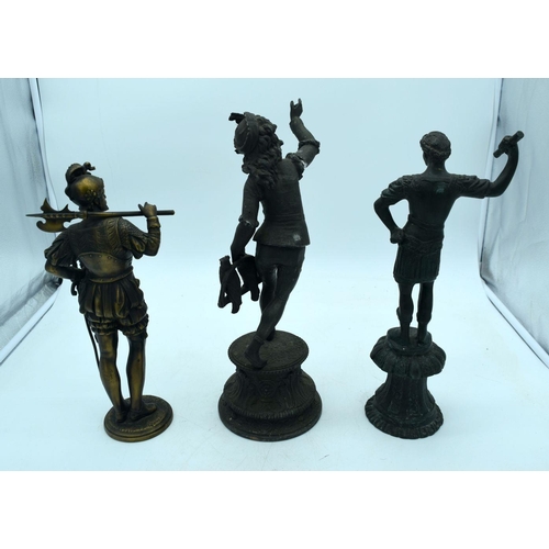 2681 - A Bronze Roman figure together with two other mixed metal figures 37cm (3).