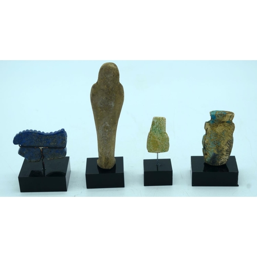 2687 - A collection of Egyptian articles including Lapis Lazuli and stone figures 11cm.