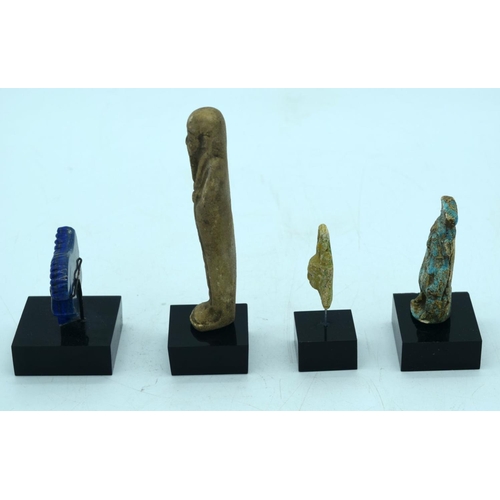 2687 - A collection of Egyptian articles including Lapis Lazuli and stone figures 11cm.