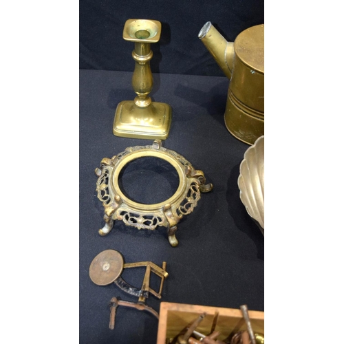 2706 - Collection of metal/brass items lamp fittings, candlesticks , watering can, keys etc Qty .