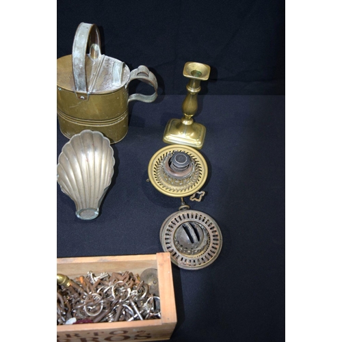 2706 - Collection of metal/brass items lamp fittings, candlesticks , watering can, keys etc Qty .